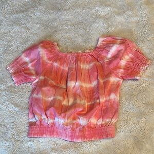 NWT - girls small GAP Pink and White Puff Sleeve Blouse